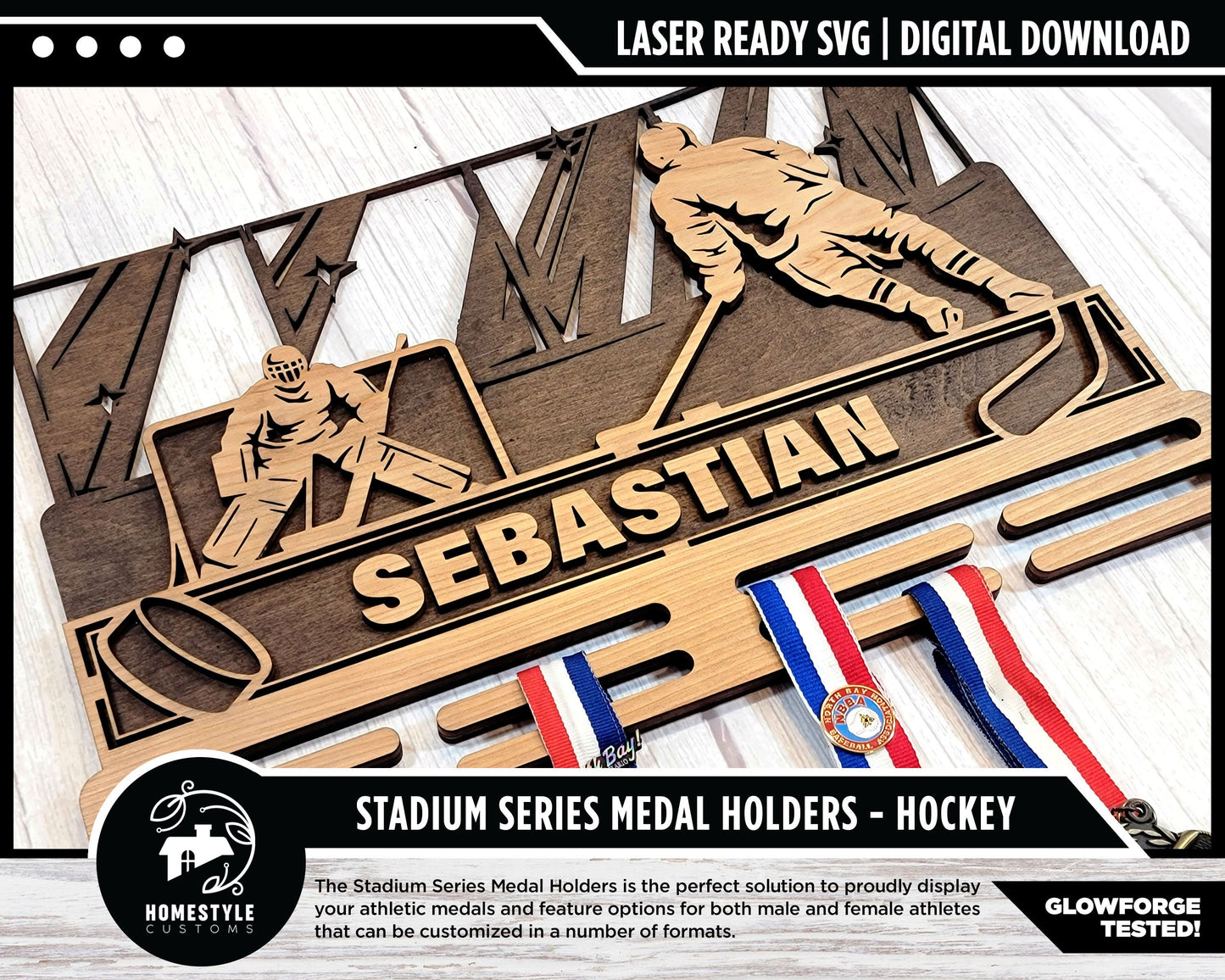 Stadium Series Medal Holders - Hockey - Male and Female Versions Included - SVG Files - Sized for Glowforge