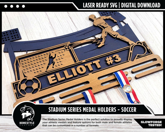 Stadium Series Medal Holders - Soccer - Male and Female Versions Included - SVG Files - Sized for Glowforge