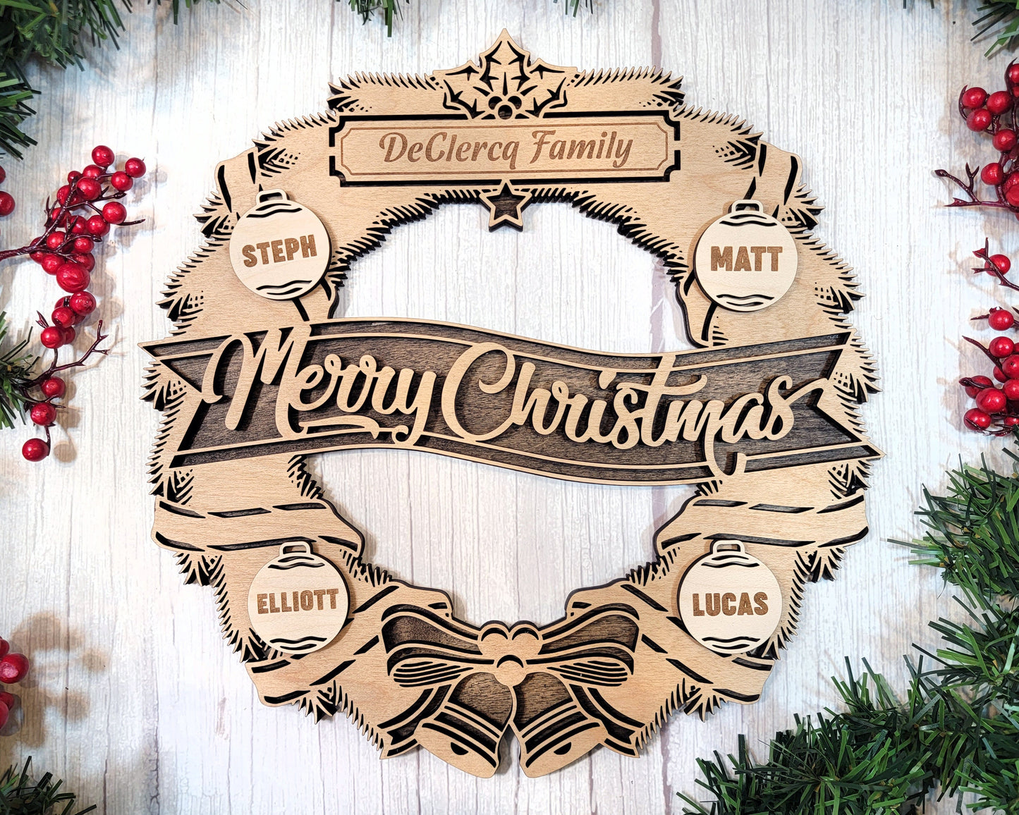 The Homestyle Christmas Wreath - Regular and Oversize versions included - SVG File Download - Sized & Tested in Glowforge