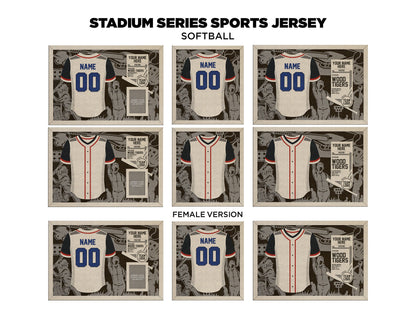 Stadium Series Jerseys - Softball - 3 Variations - Male, Female & Alternate Backgrounds - SVG File Download - Sized for Glowforge