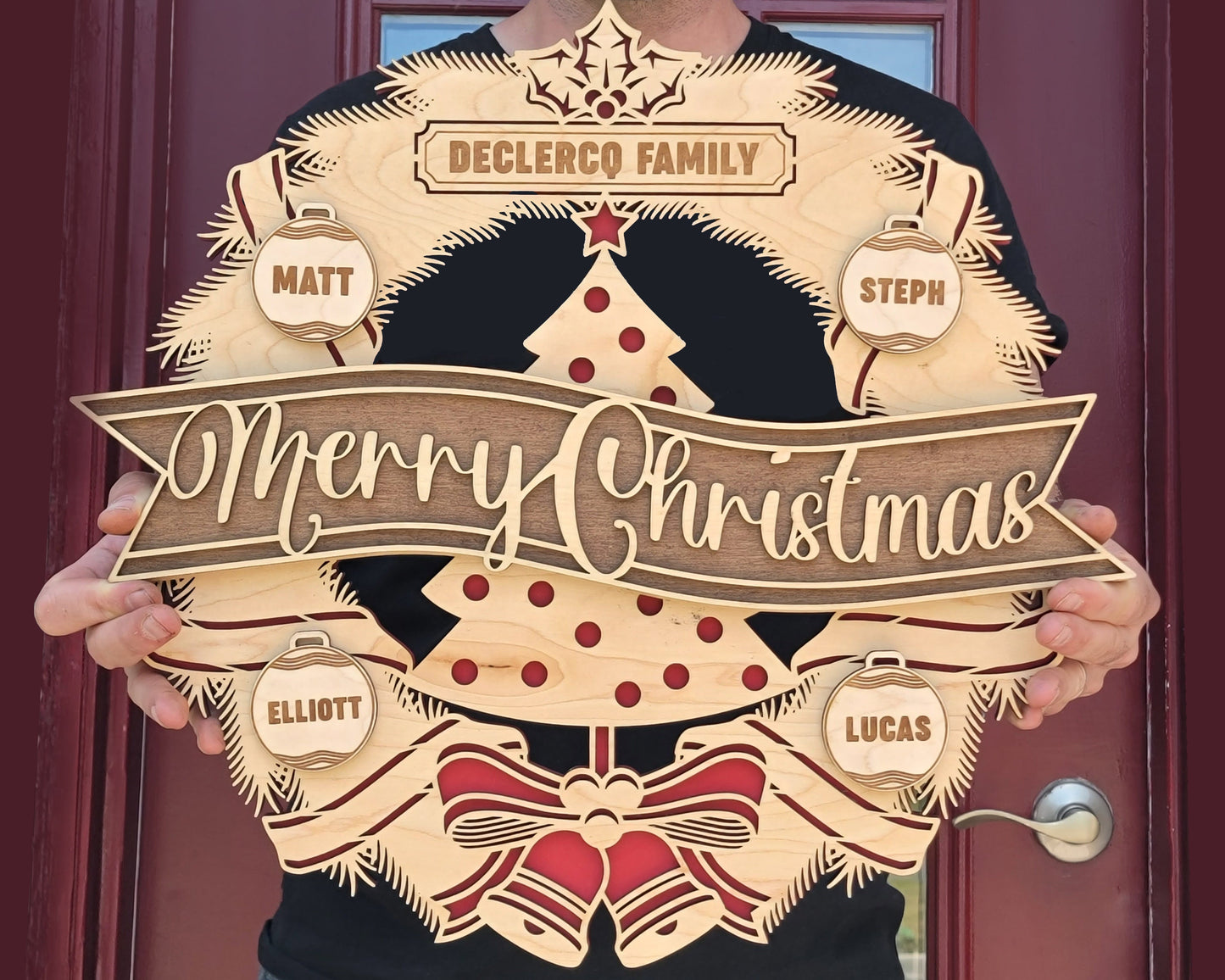 The Homestyle Christmas Wreath - Regular and Oversize versions included - SVG File Download - Sized & Tested in Glowforge