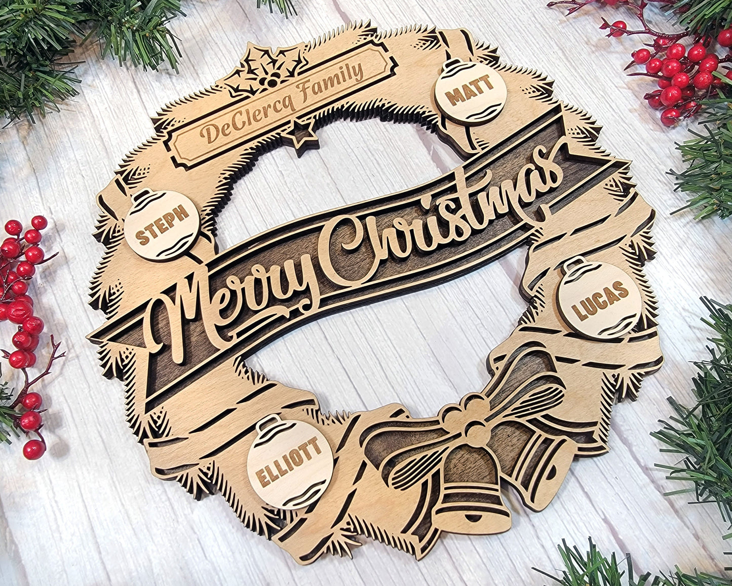 The Homestyle Christmas Wreath - Regular and Oversize versions included - SVG File Download - Sized & Tested in Glowforge