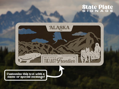 Alaska State Plate Ornament and Signage - SVG File Download - Sized for Glowforge - Laser Ready Digital Files