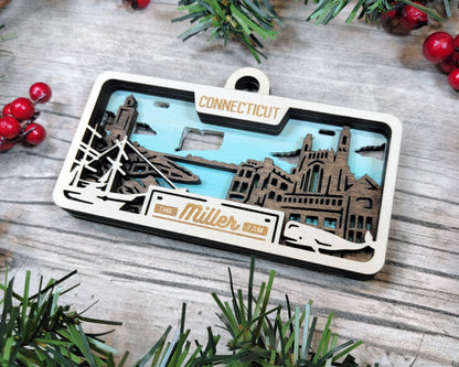 Connecticut State Plate Ornament and Signage - SVG File Download - Sized for Glowforge - Laser Ready Digital Files