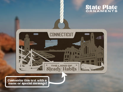 Connecticut State Plate Ornament and Signage - SVG File Download - Sized for Glowforge - Laser Ready Digital Files
