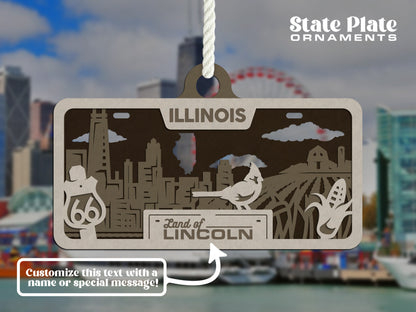 Illinois State Plate Ornament and Signage - SVG File Download - Sized for Glowforge - Laser Ready Digital Files