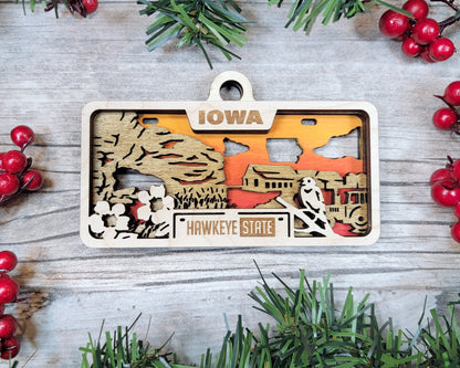Iowa State Plate Ornament and Signage - SVG File Download - Sized for Glowforge - Laser Ready Digital Files