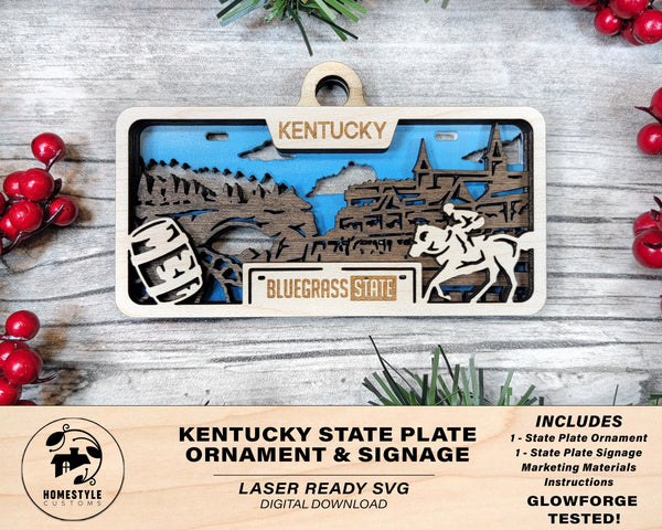 Kentucky State Plate Ornament and Signage - SVG File Download - Sized for Glowforge - Laser Ready Digital Files
