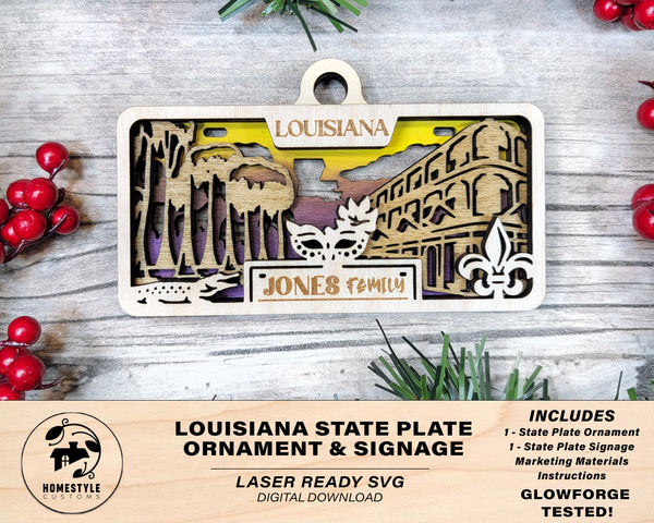 Louisiana State Plate Ornament and Signage - SVG File Download - Sized for Glowforge - Laser Ready Digital Files