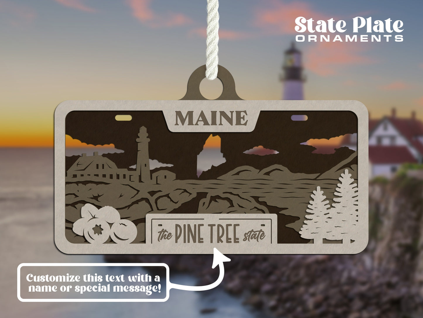 Maine State Plate Ornament and Signage - SVG File Download - Sized for Glowforge - Laser Ready Digital Files