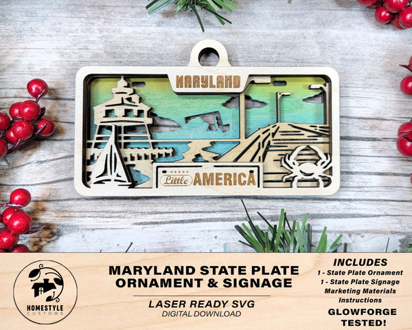 Maryland State Plate Ornament and Signage - SVG File Download - Sized for Glowforge - Laser Ready Digital Files