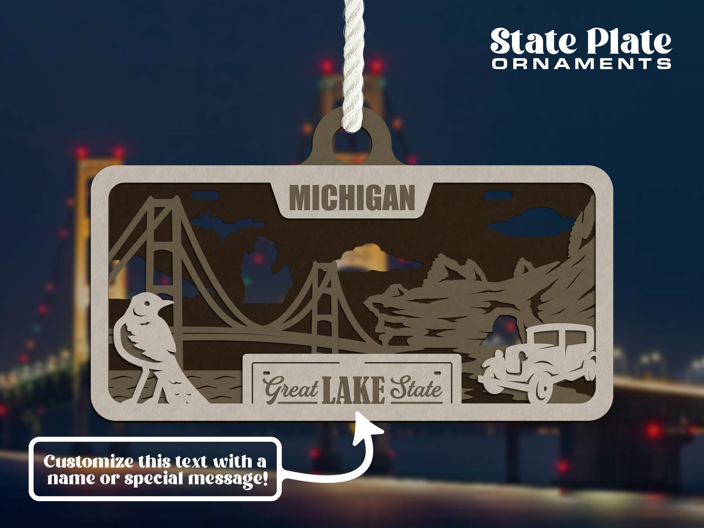 Michigan State Plate Ornament and Signage - SVG File Download - Sized for Glowforge - Laser Ready Digital Files