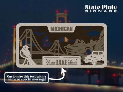 Michigan State Plate Ornament and Signage - SVG File Download - Sized for Glowforge - Laser Ready Digital Files