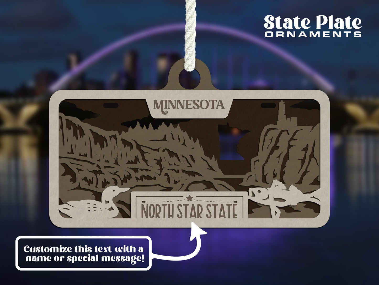 Minnesota State Plate Ornament and Signage - SVG File Download - Sized for Glowforge - Laser Ready Digital Files