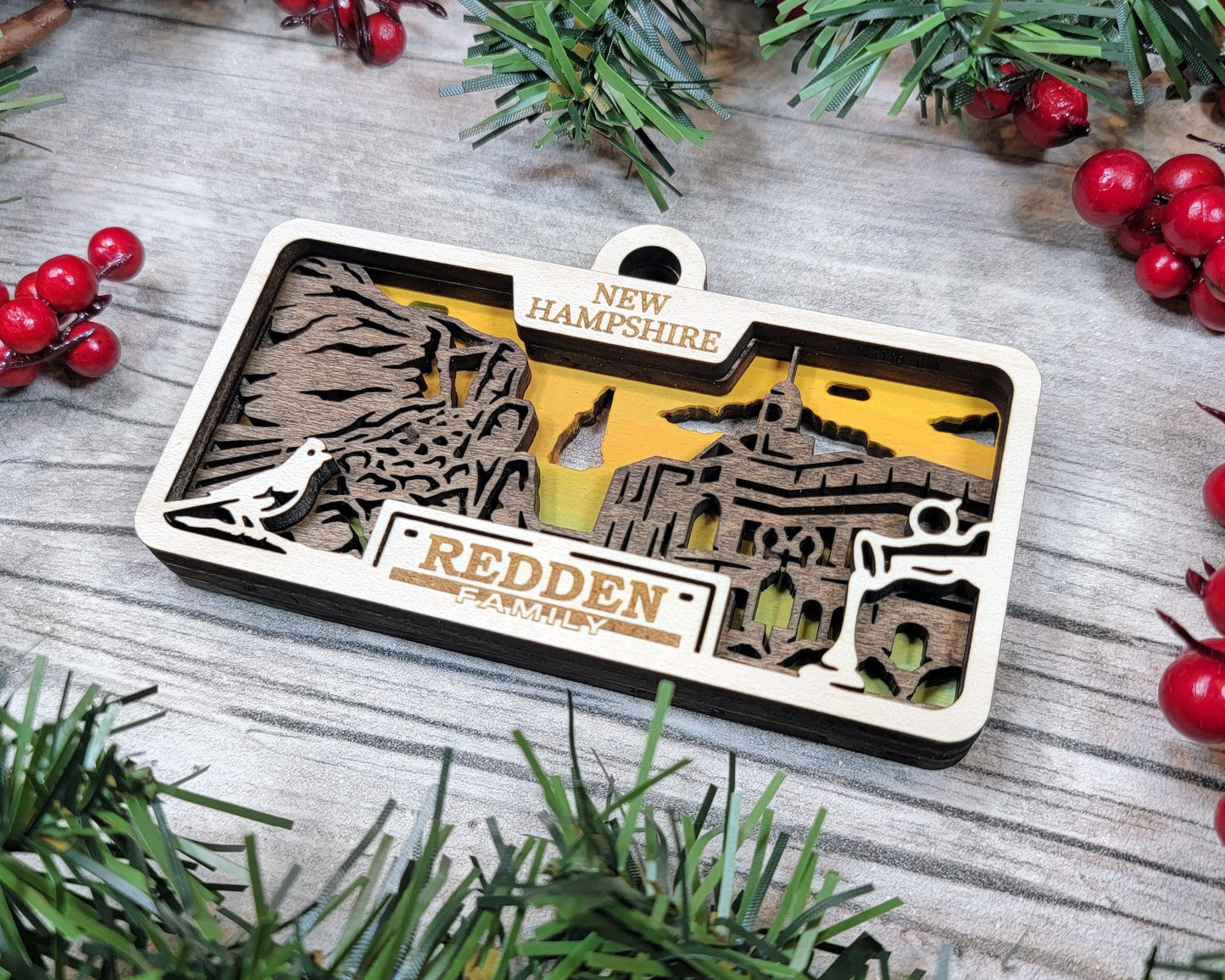 New Hampshire State Plate Ornament and Signage - SVG File Download - Sized for Glowforge - Laser Ready Digital Files