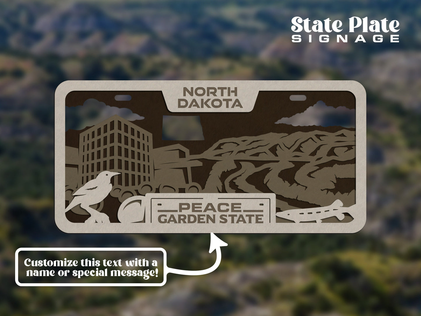 North Dakota State Plate Ornament and Signage - SVG File Download - Sized for Glowforge - Laser Ready Digital Files