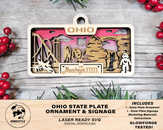 Ohio State Plate Ornament and Signage - SVG File Download - Sized for Glowforge - Laser Ready Digital Files