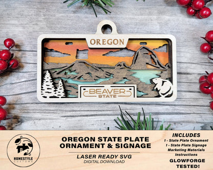 Oregon State Plate Ornament and Signage - SVG File Download - Sized for Glowforge - Laser Ready Digital Files