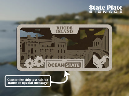 Rhode Island State Plate Ornament and Signage - SVG File Download - Sized for Glowforge - Laser Ready Digital Files