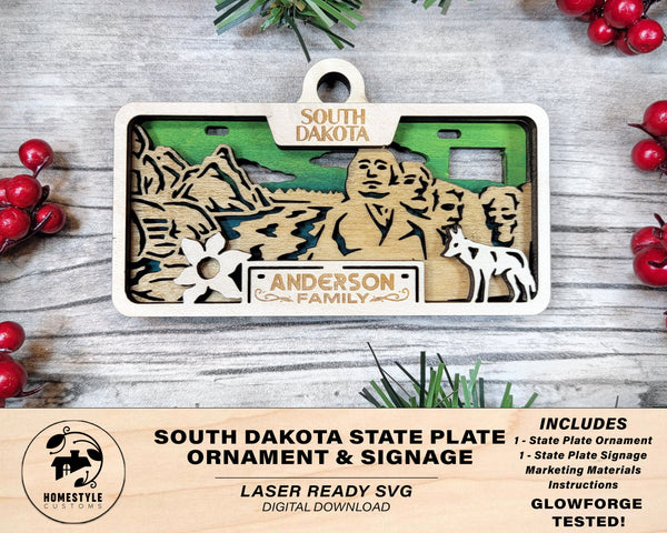 South Dakota State Plate Ornament and Signage - SVG File Download - Sized for Glowforge - Laser Ready Digital Files