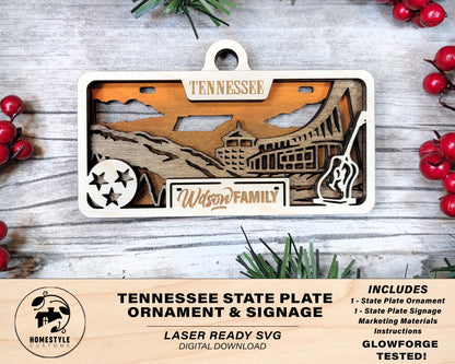 Tennessee State Plate Ornament and Signage - SVG File Download - Sized for Glowforge - Laser Ready Digital Files