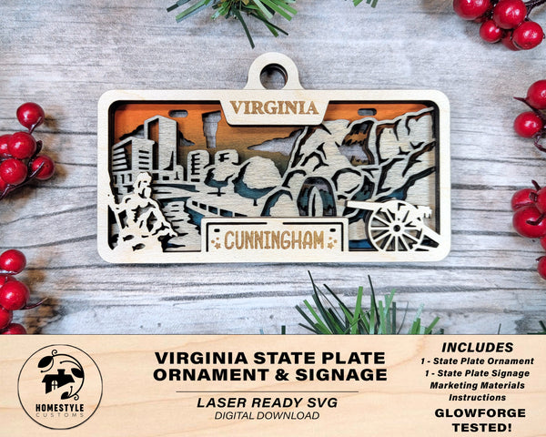 Virginia State Plate Ornament and Signage - SVG File Download - Sized for Glowforge - Laser Ready Digital Files