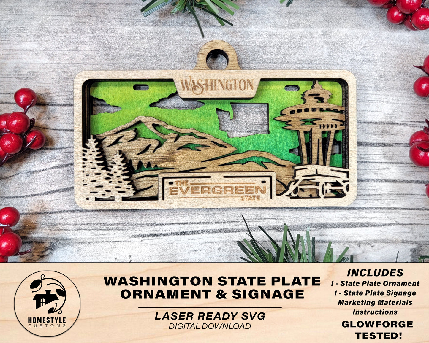 Washington State Plate Ornament and Signage - SVG File Download - Sized for Glowforge - Laser Ready Digital Files