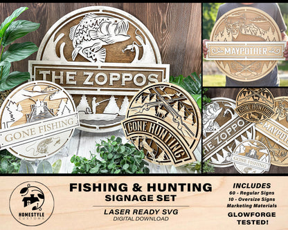 Fishing and Hunting Signage - 70 Regular and Oversize options Included - SVG File Download - Sized & Tested in Glowforge