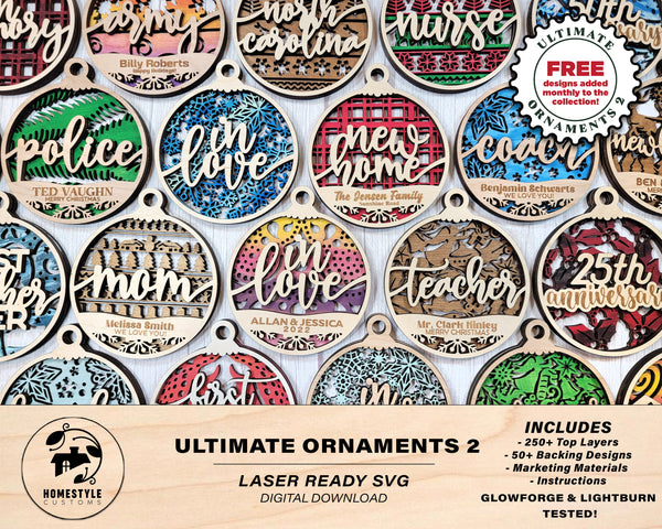 Ultimate Ornaments 2 - 250+ Top Layers and 50+ interchangeable Backings - SVG, PDF, AI File Download - Sized for Glowforge