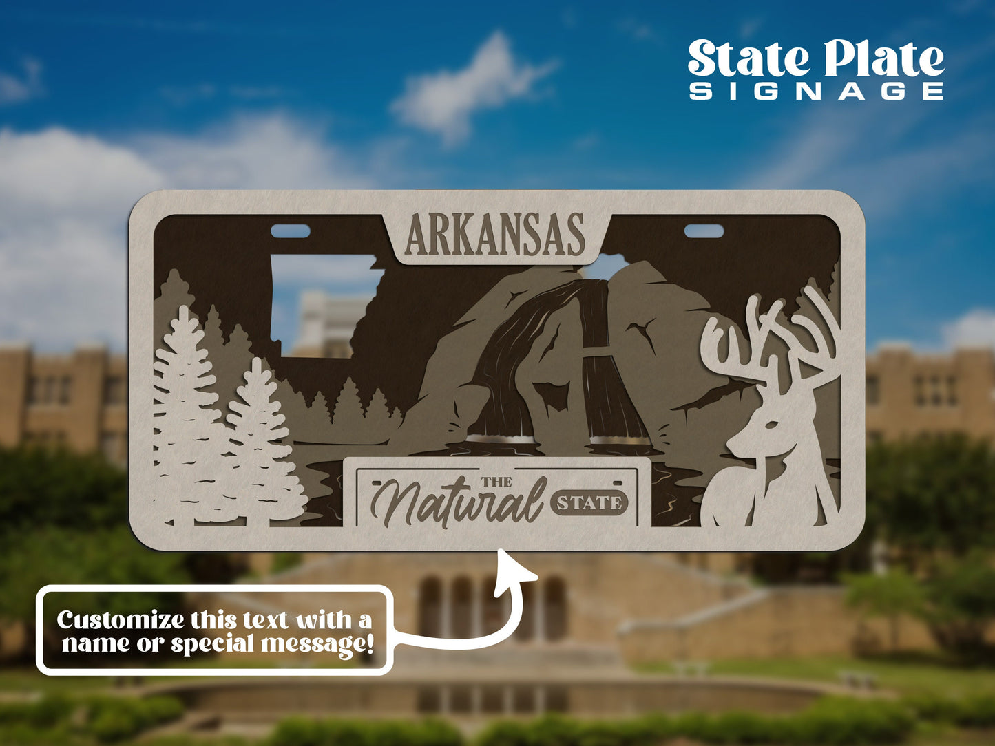 Arkansas State Plate Ornament and Signage - SVG File Download - Sized for Glowforge - Laser Ready Digital Files