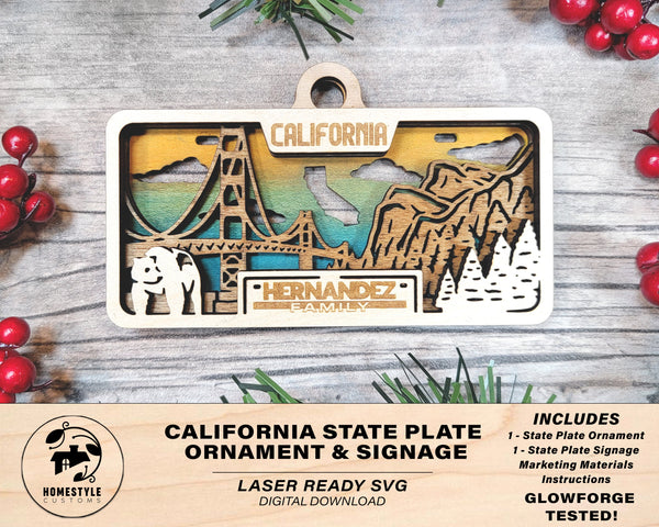 California State Plate Ornament and Signage - SVG File Download - Sized for Glowforge - Laser Ready Digital Files