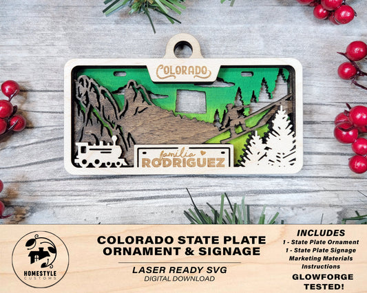Colorado State Plate Ornament and Signage - SVG File Download - Sized for Glowforge - Laser Ready Digital Files