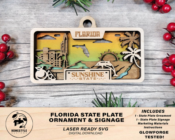 Florida State Plate Ornament and Signage - SVG File Download - Sized for Glowforge - Laser Ready Digital Files