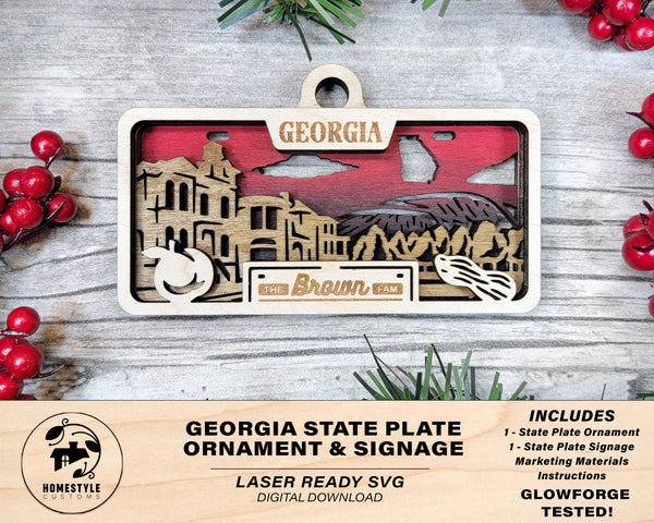 Georgia State Plate Ornament and Signage - SVG File Download - Sized for Glowforge - Laser Ready Digital Files