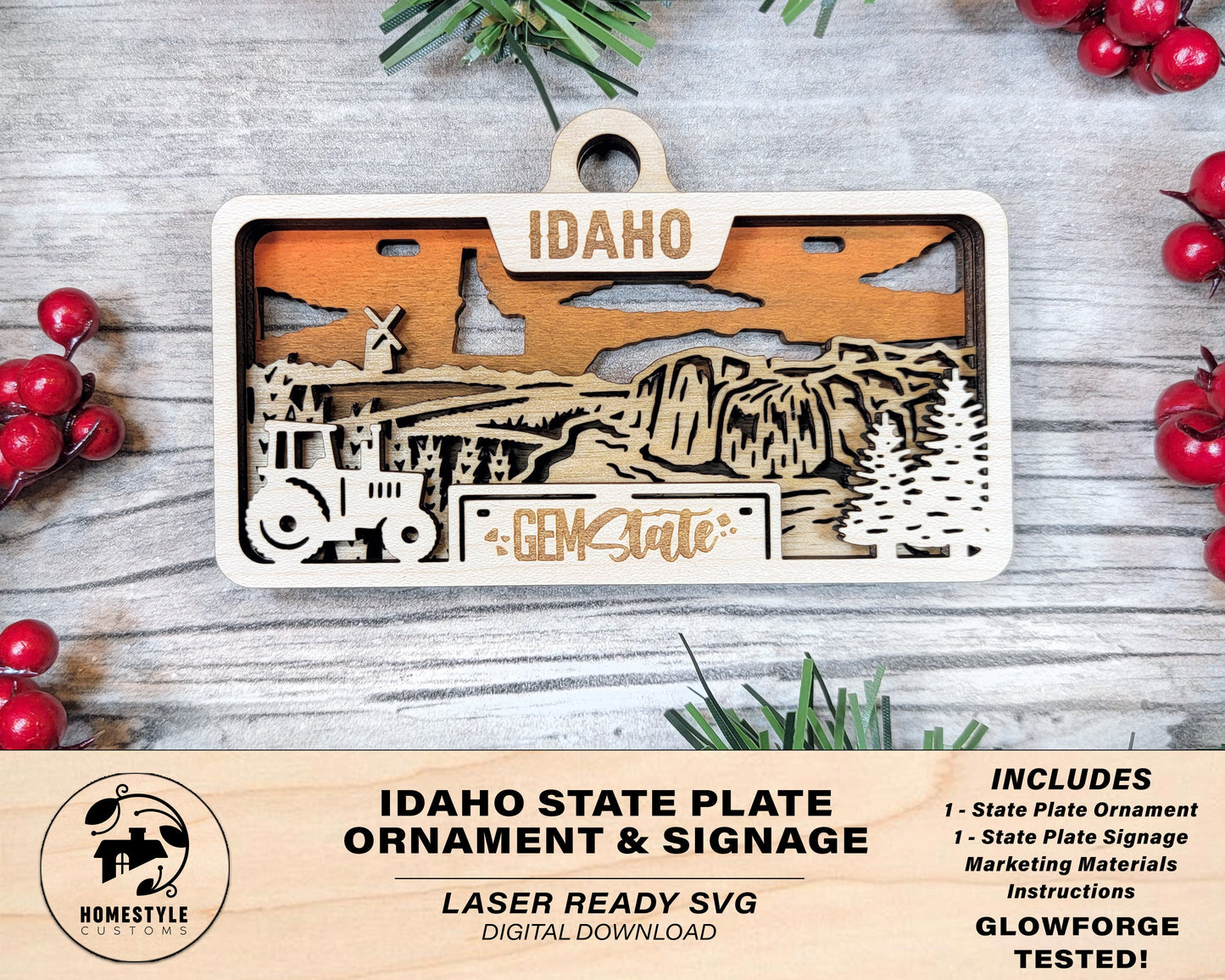 Idaho State Plate Ornament and Signage - SVG File Download - Sized for Glowforge - Laser Ready Digital Files