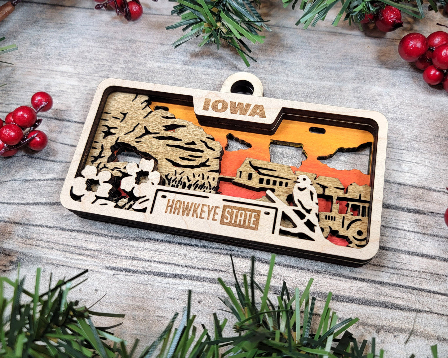 Iowa State Plate Ornament and Signage - SVG File Download - Sized for Glowforge - Laser Ready Digital Files