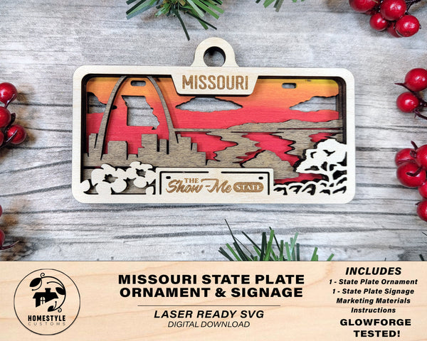 Missouri State Plate Ornament and Signage - SVG File Download - Sized for Glowforge - Laser Ready Digital Files