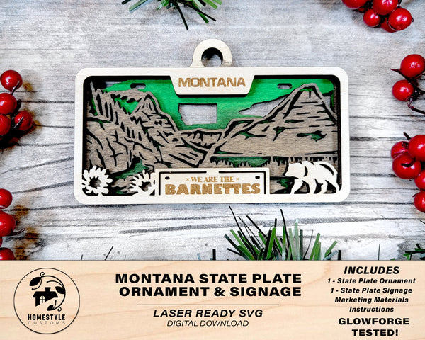 Montana State Plate Ornament and Signage - SVG File Download - Sized for Glowforge - Laser Ready Digital Files