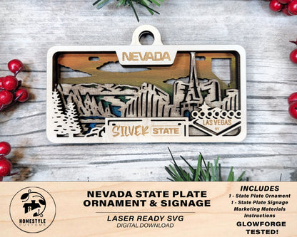 Nevada State Plate Ornament and Signage - SVG File Download - Sized for Glowforge - Laser Ready Digital Files