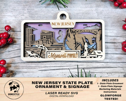 New Jersey State Plate Ornament and Signage - SVG File Download - Sized for Glowforge - Laser Ready Digital Files