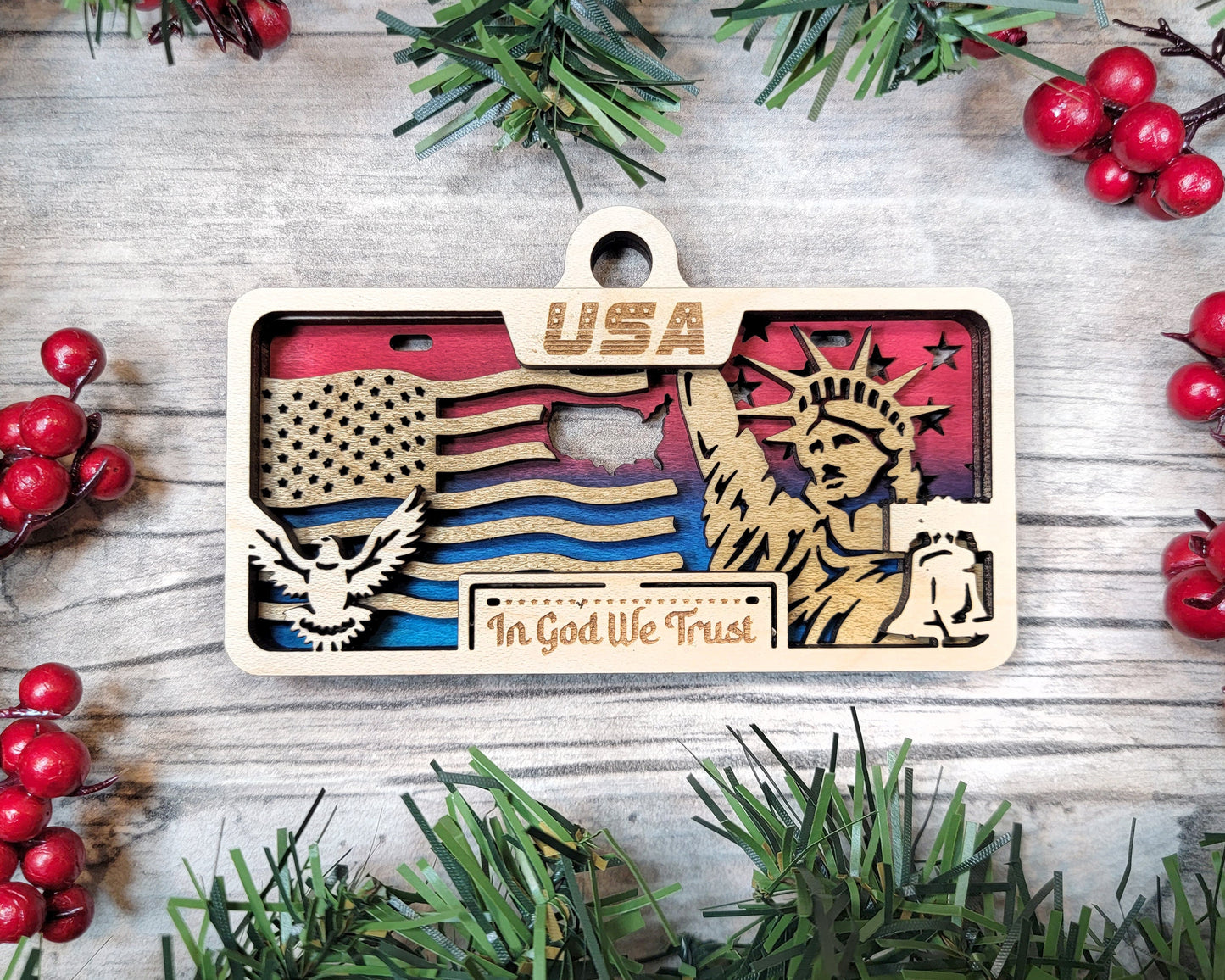 USA State Plate Ornament and Signage - SVG File Download - Sized for Glowforge - Laser Ready Digital Files