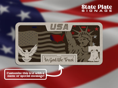 USA State Plate Ornament and Signage - SVG File Download - Sized for Glowforge - Laser Ready Digital Files