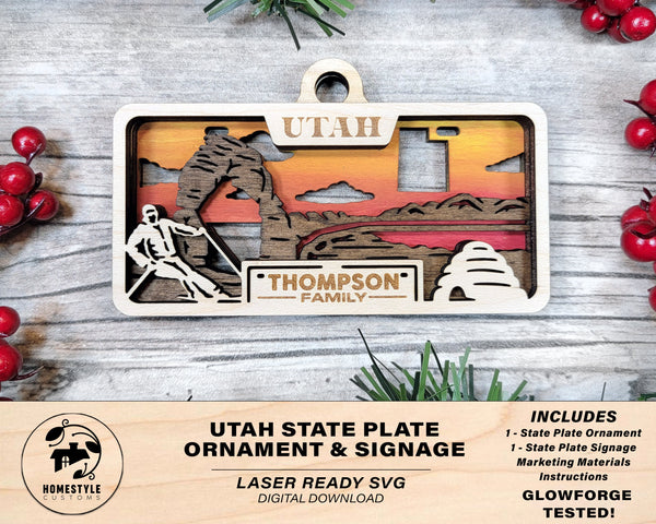 Utah State Plate Ornament and Signage - SVG File Download - Sized for Glowforge - Laser Ready Digital Files