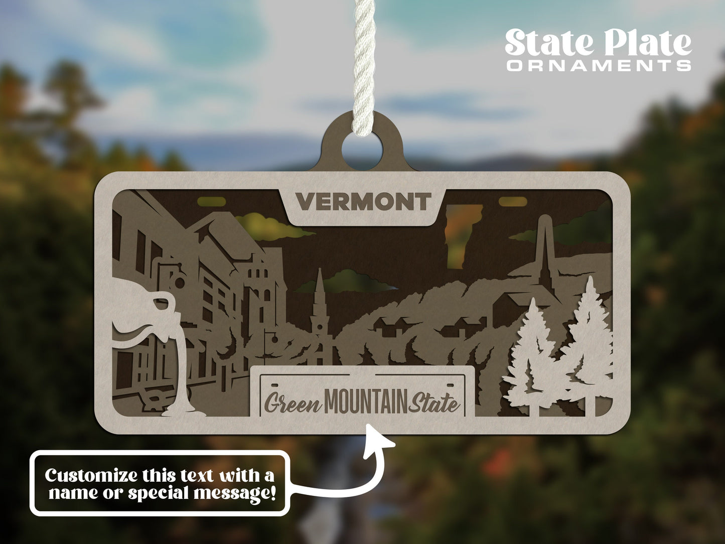 Vermont State Plate Ornament and Signage - SVG File Download - Sized for Glowforge - Laser Ready Digital Files