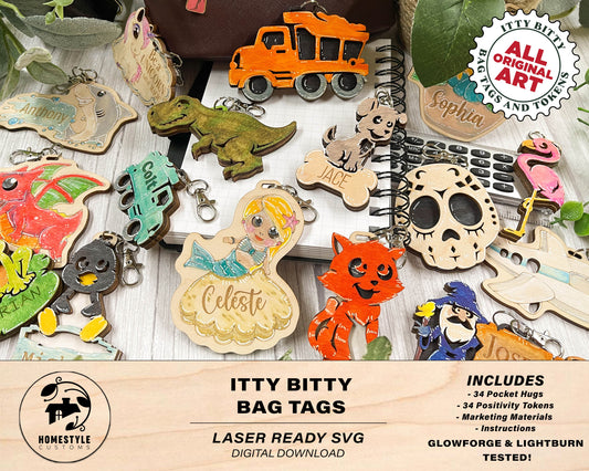 Itty Bitty Bag Tags - 34 Original Designs available in Cut, Engrave, Score Formats - SVG File Download - Sized & Tested in Glowforge