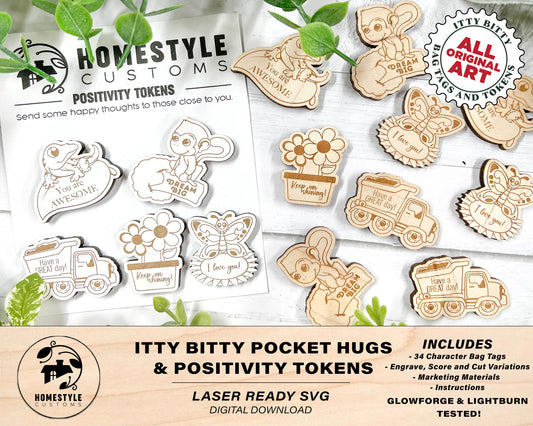 Itty Bitty Pocket Hugs and Positivity Tokens - 34 Original Designs Included - SVG File Download - Sized & Tested in Glowforge