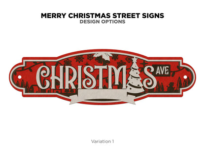 Merry Christmas Street Signs - 3 Street Signs Designs Included - SVG File Download - Sized & Tested in Glowforge