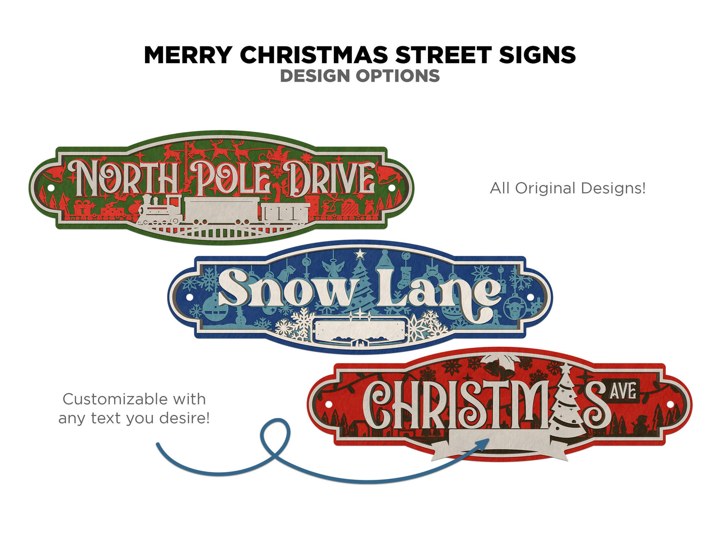 Merry Christmas Street Signs - 3 Street Signs Designs Included - SVG File Download - Sized & Tested in Glowforge