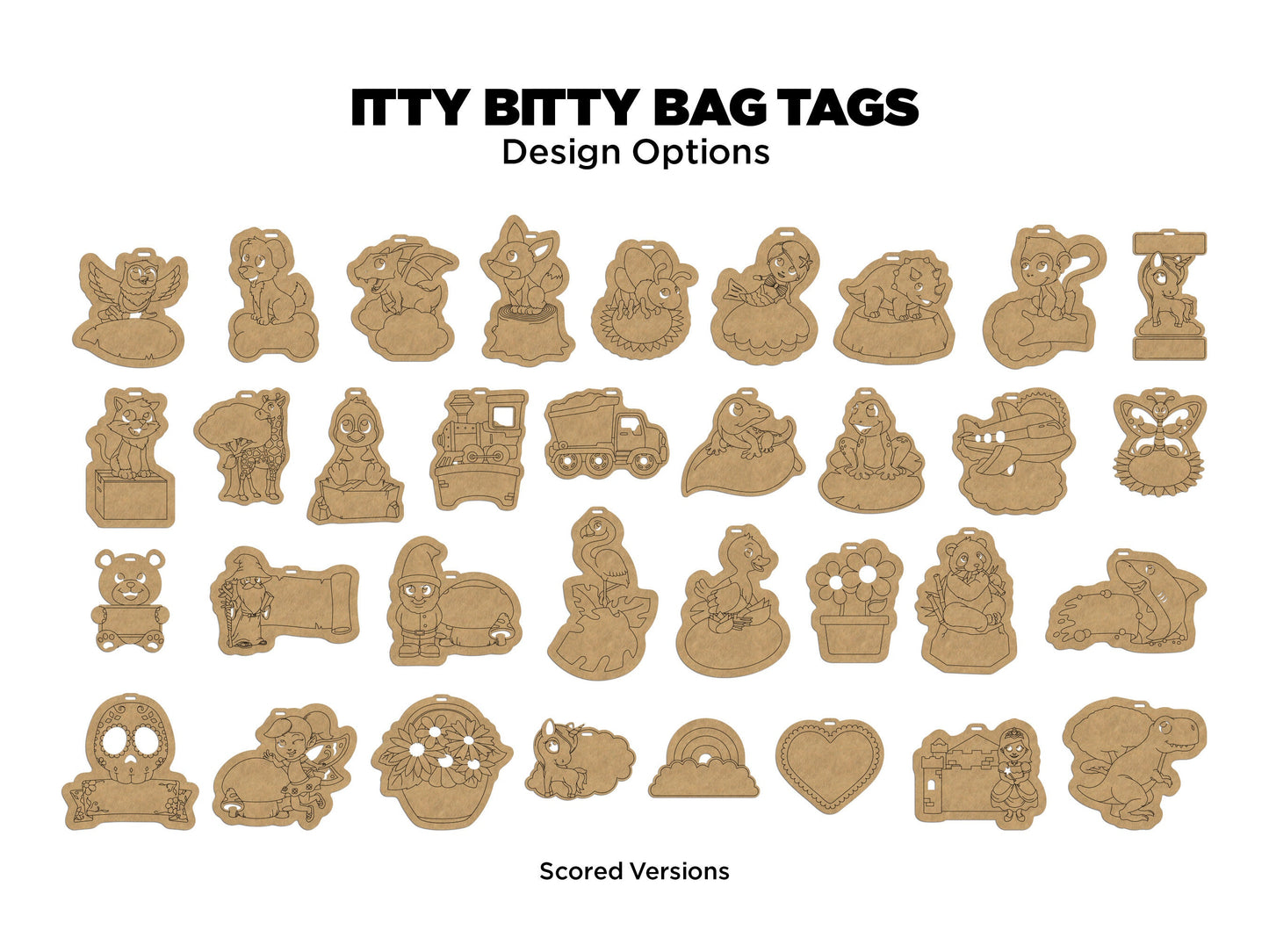 Itty Bitty Bag Tags - 34 Original Designs available in Cut, Engrave, Score Formats - SVG File Download - Sized & Tested in Glowforge