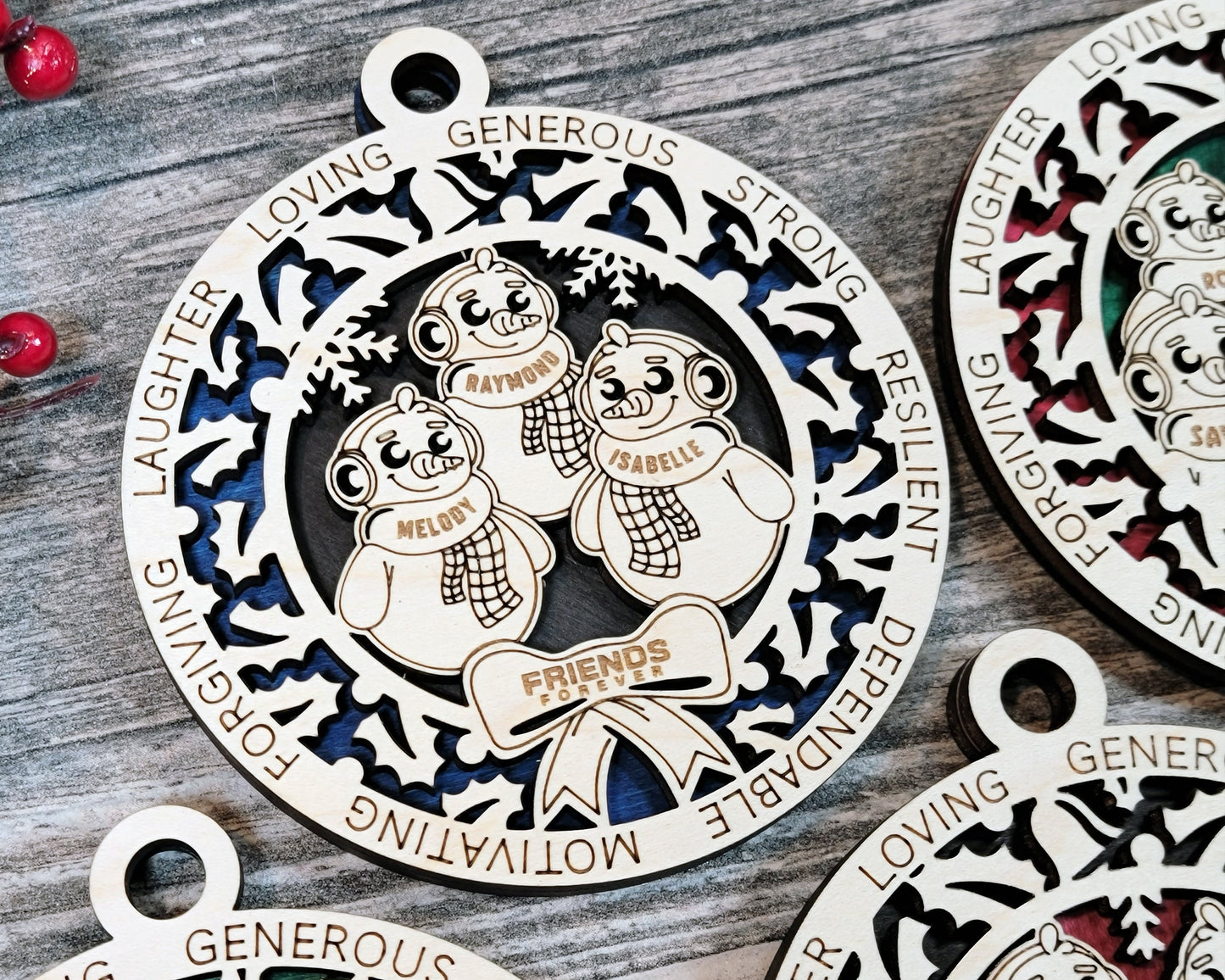 Snow People Family Ornaments - Includes Options for up to 6 Names - SVG File Download - Sized & Tested in Glowforge